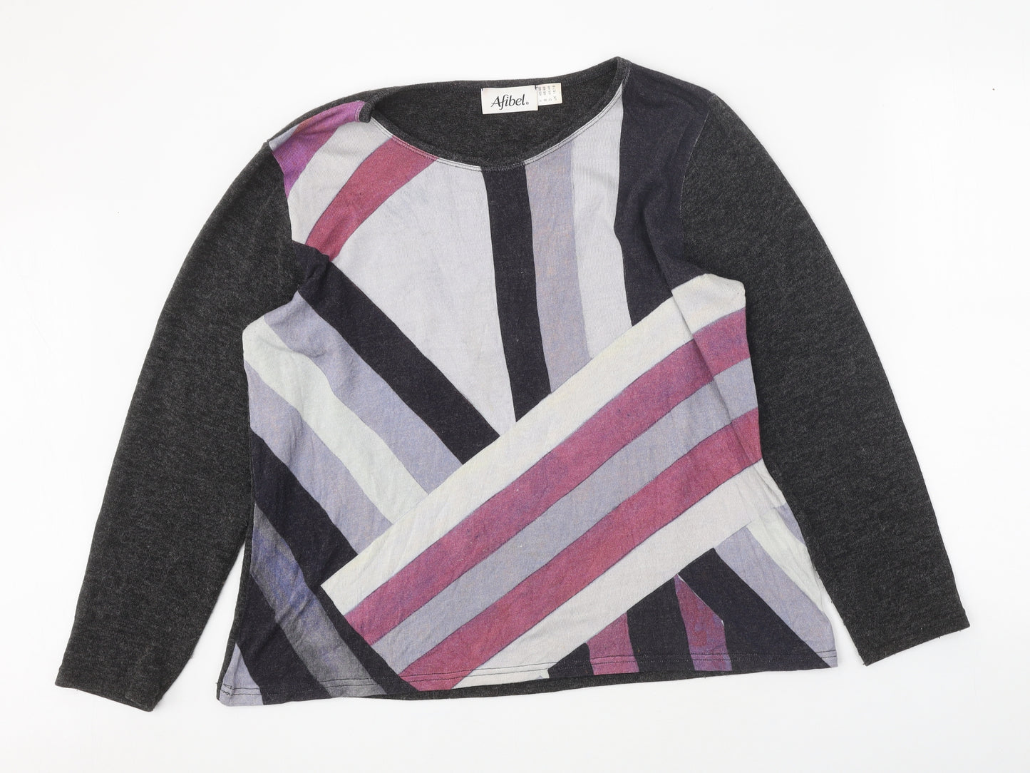 Afibel Womens Multicoloured Round Neck Geometric Viscose Pullover Jumper Size 16
