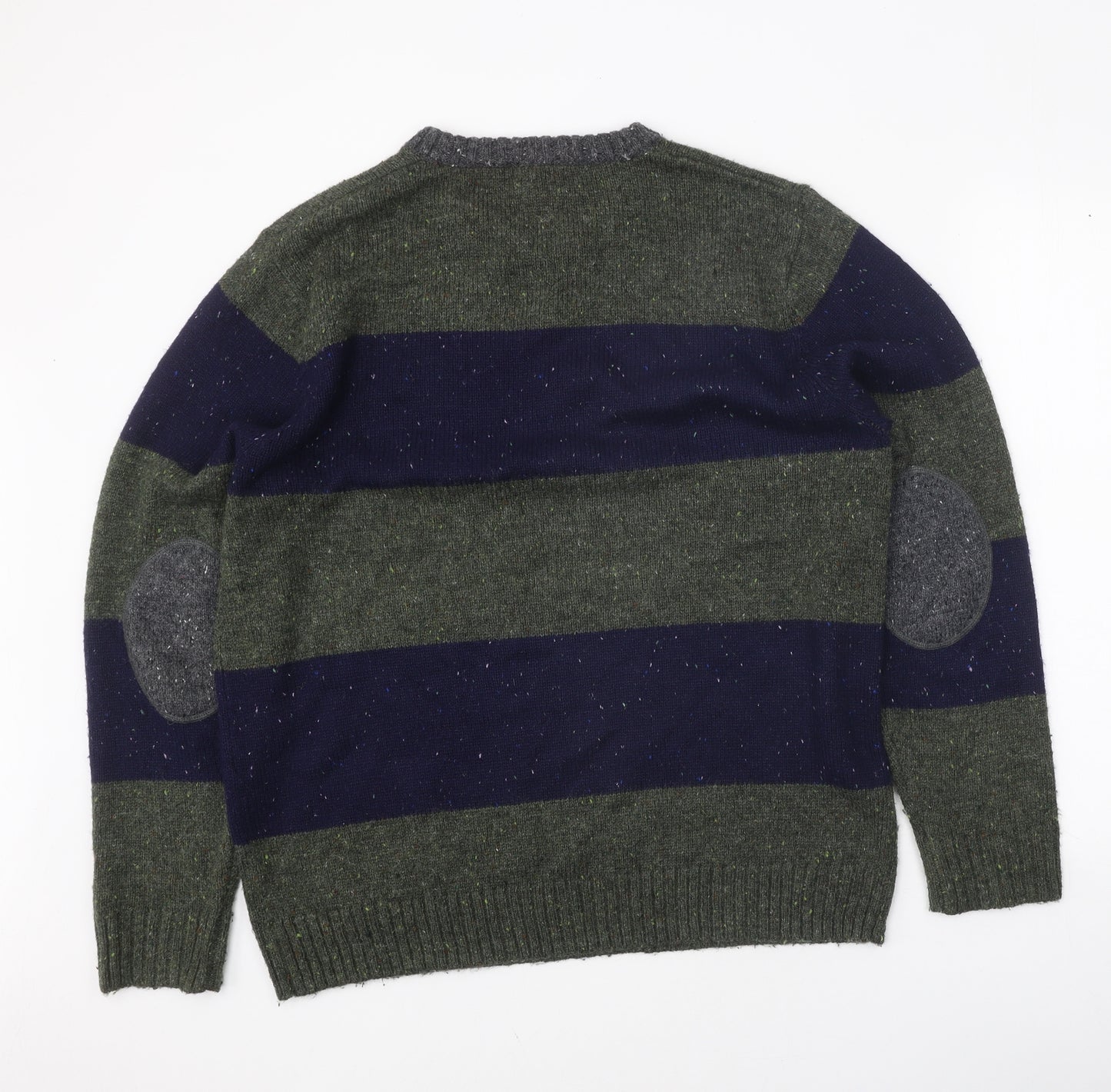 George Mens Multicoloured Round Neck Striped Acrylic Pullover Jumper Size L - Elbow Patches
