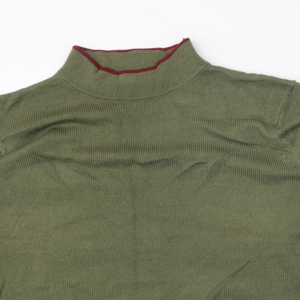 Cotton Traders Womens Green Mock Neck Acrylic Pullover Jumper Size 22 - Dog Detail