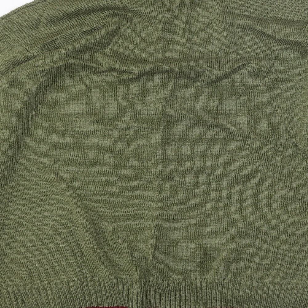 Cotton Traders Womens Green Mock Neck Acrylic Pullover Jumper Size 22 - Dog Detail