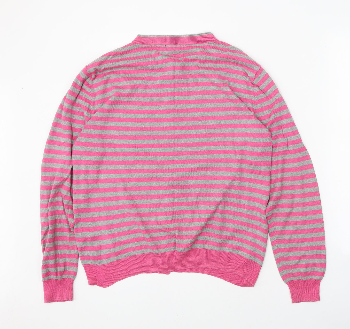 Woolovers Womens Pink Round Neck Striped Silk Cardigan Jumper Size L