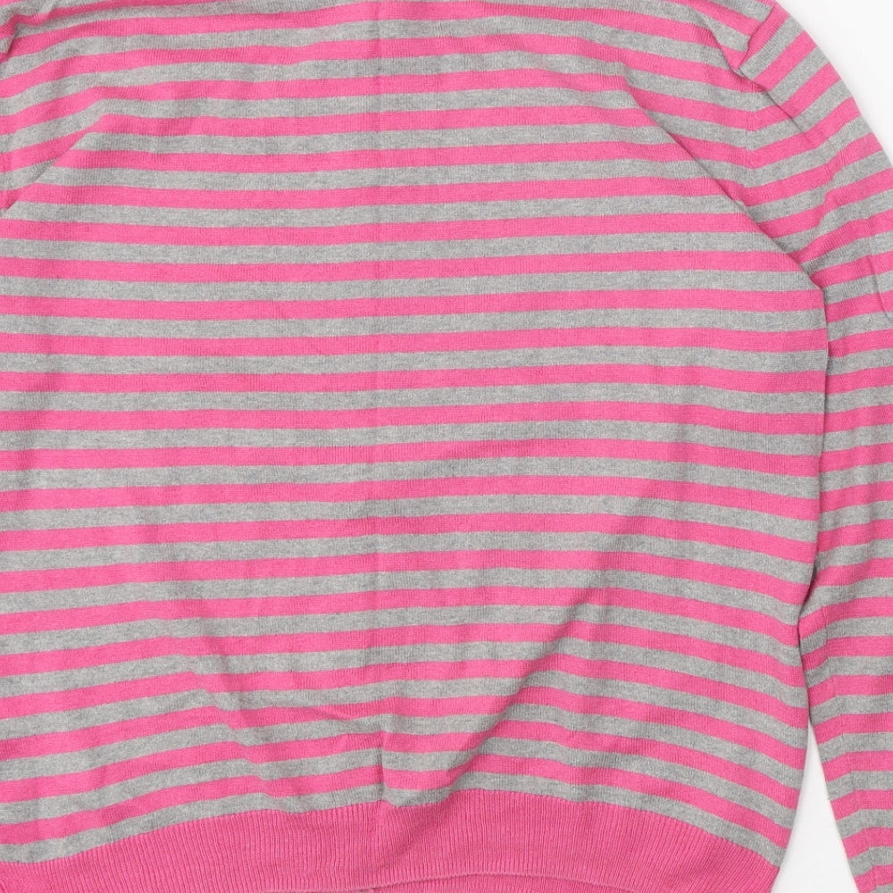 Woolovers Womens Pink Round Neck Striped Silk Cardigan Jumper Size L