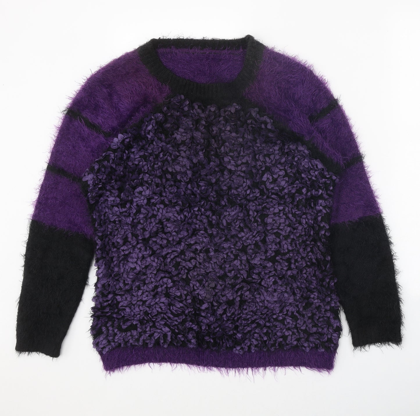 Preworn Womens Purple Round Neck Geometric Acrylic Pullover Jumper Size L