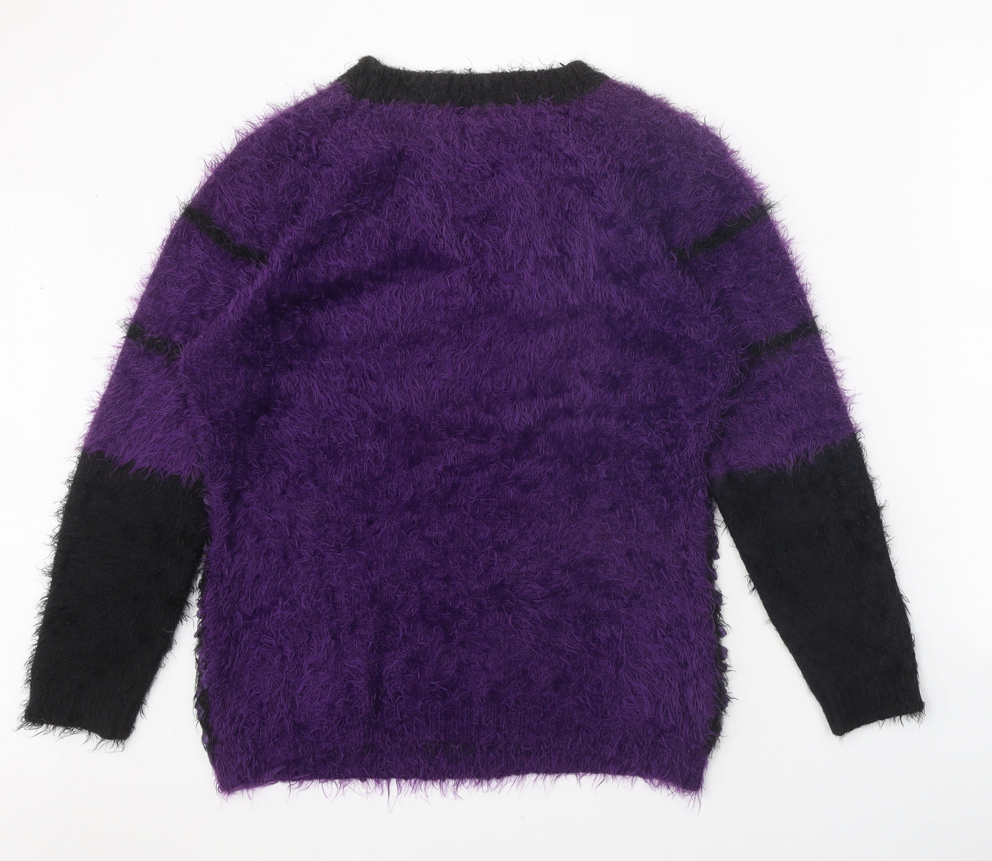 Preworn Womens Purple Round Neck Geometric Acrylic Pullover Jumper Size L