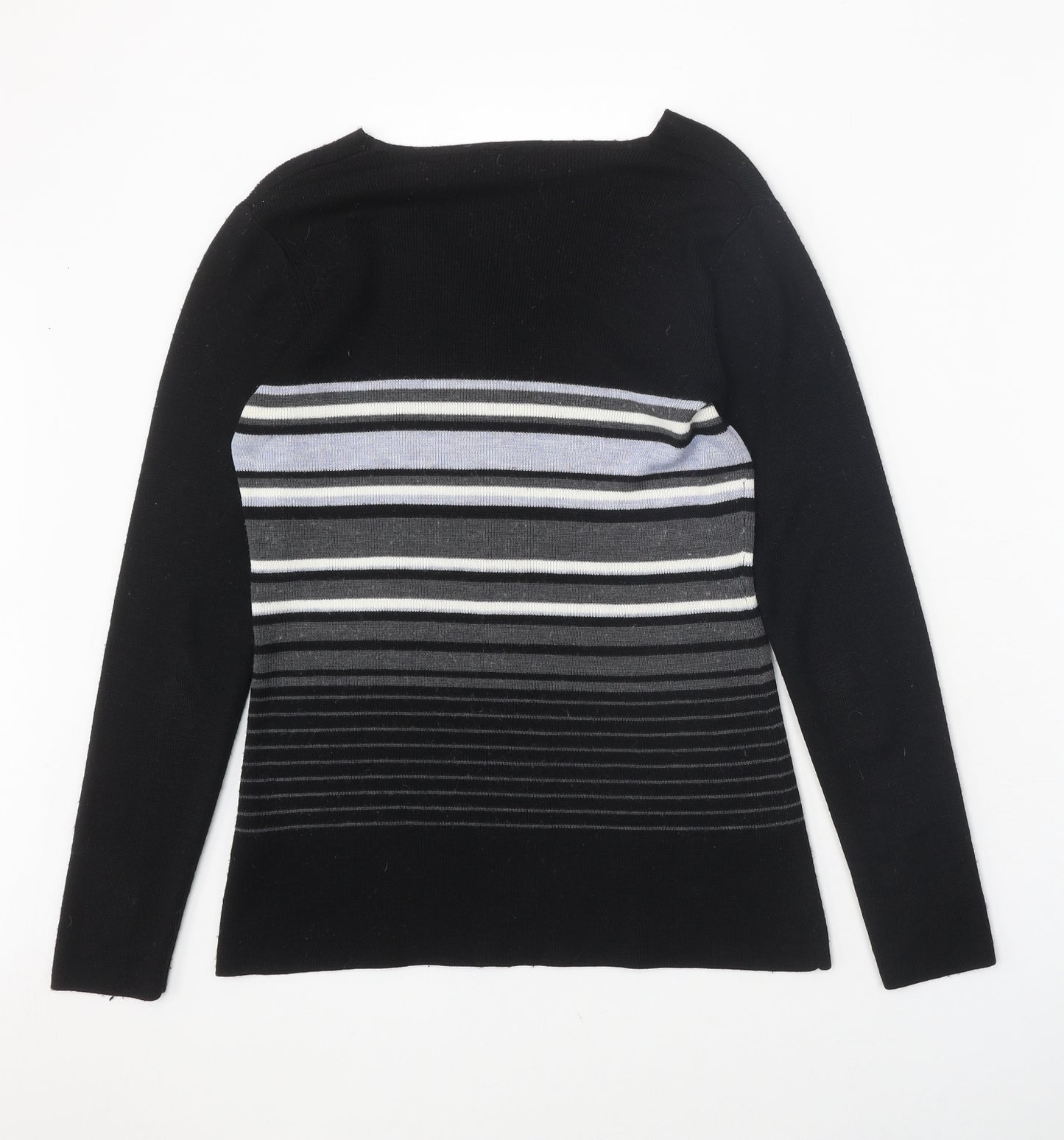 Principles Womens Black V-Neck Striped Acrylic Pullover Jumper Size 12