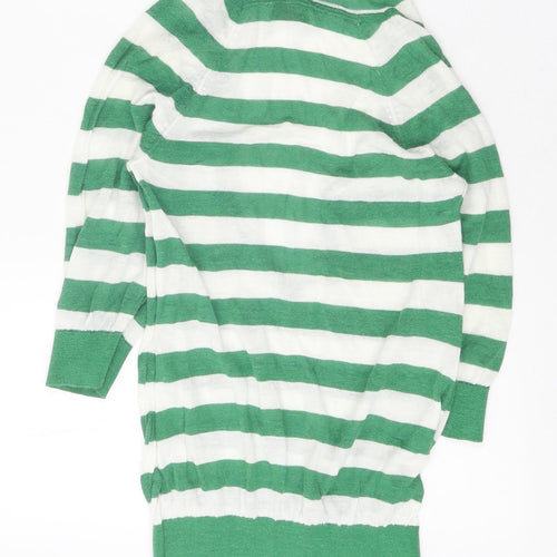 Miss Selfridge Womens Green Striped Ramie Jumper Dress Size 8 V-Neck Pullover