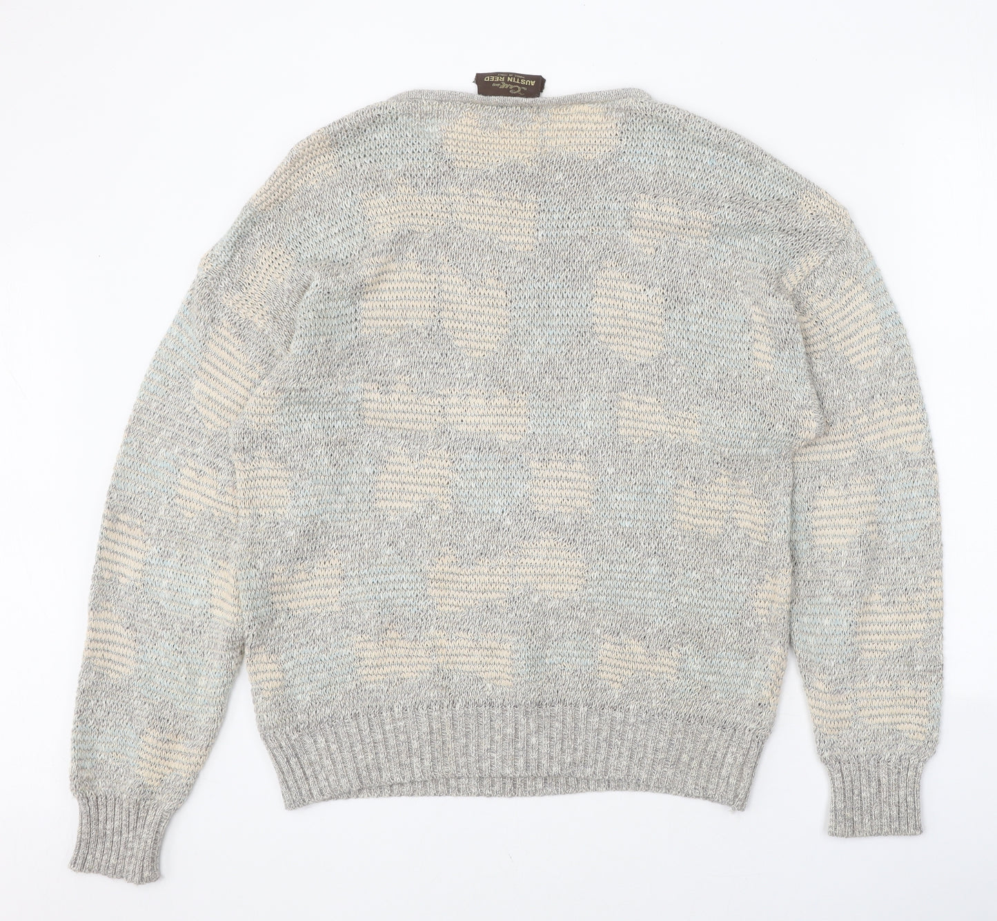 Austin Reed Mens Multicoloured Round Neck Geometric Cotton Pullover Jumper Size L
