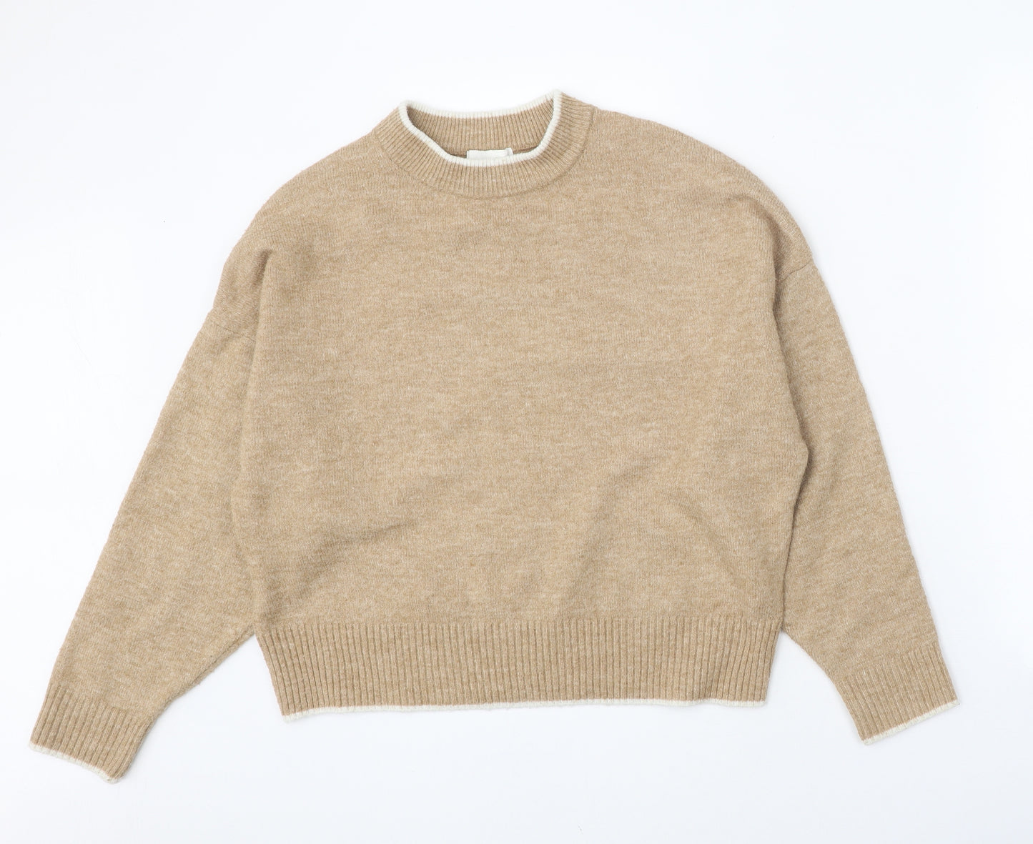 H&M Womens Beige Round Neck Acrylic Pullover Jumper Size M