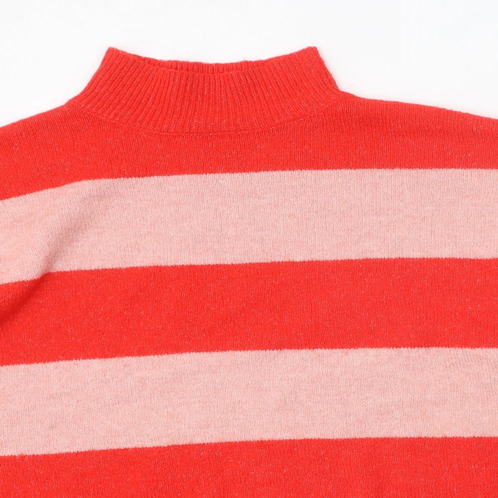 TU Womens Red Mock Neck Striped Acrylic Pullover Jumper Size 14