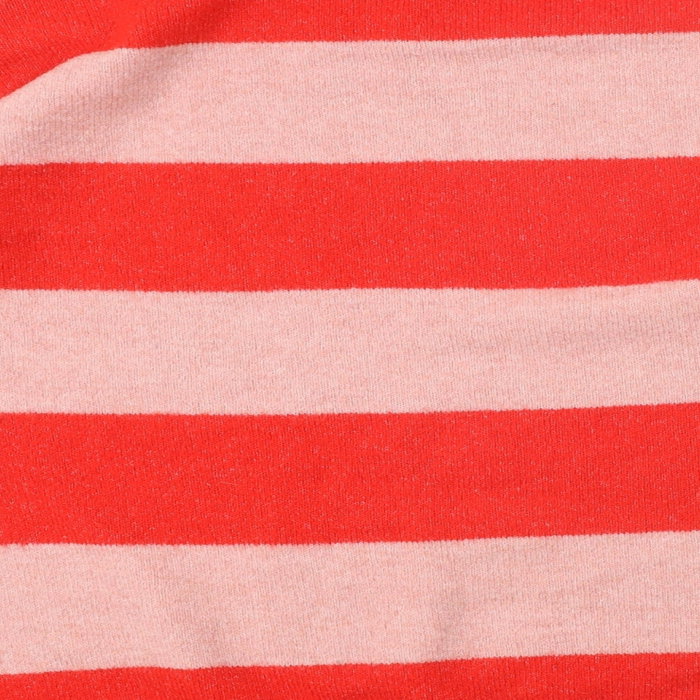 TU Womens Red Mock Neck Striped Acrylic Pullover Jumper Size 14