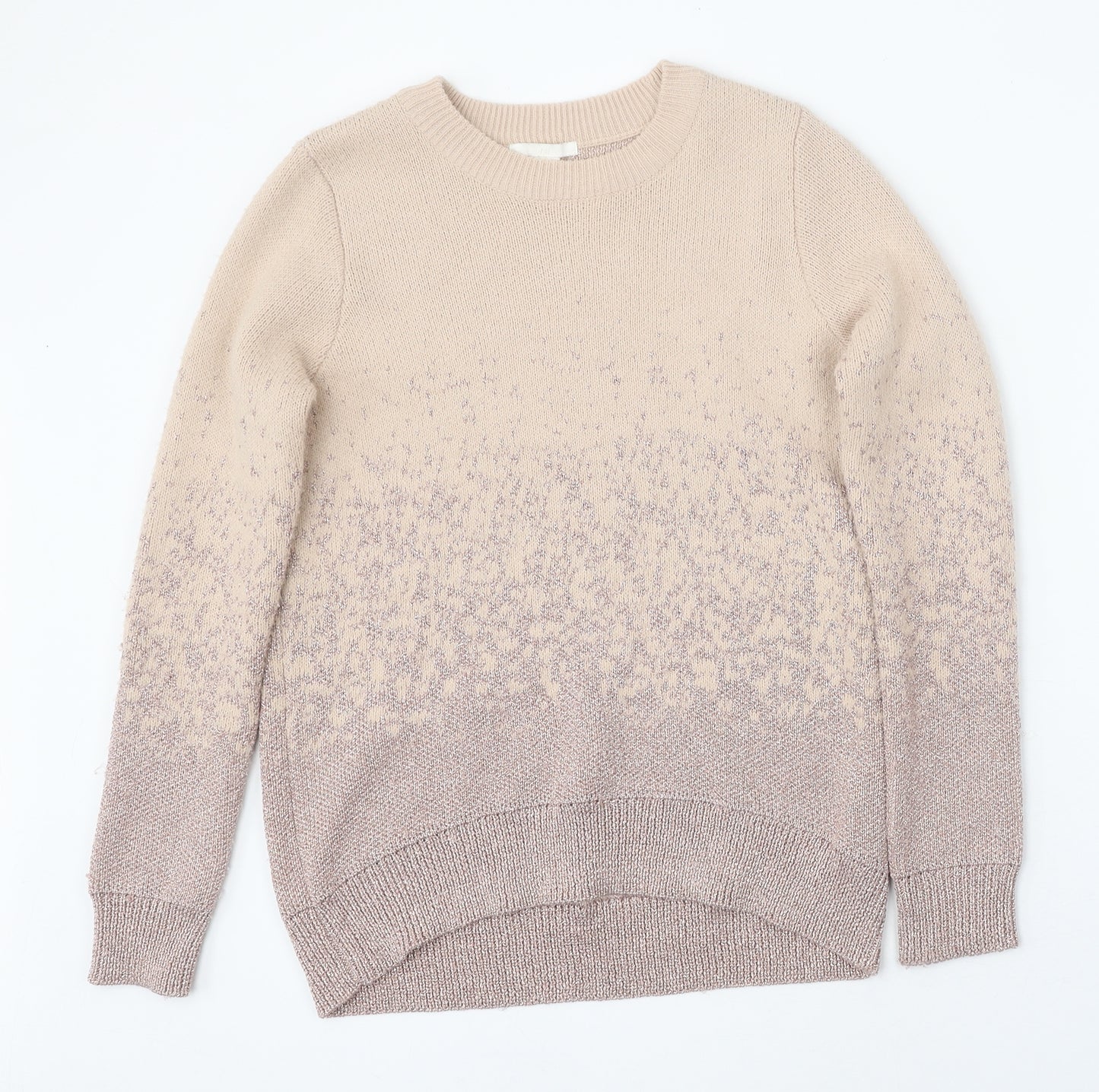 H&M Womens Beige Round Neck Geometric Acrylic Pullover Jumper Size S