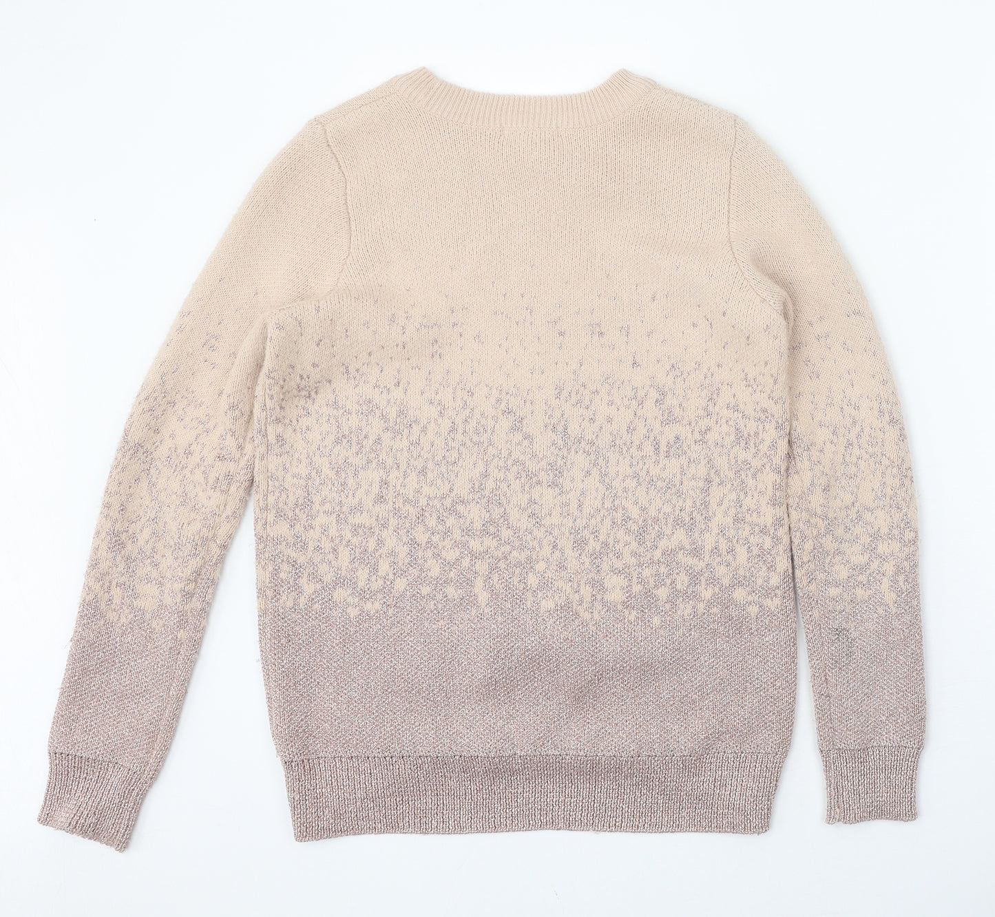 H&M Womens Beige Round Neck Geometric Acrylic Pullover Jumper Size S
