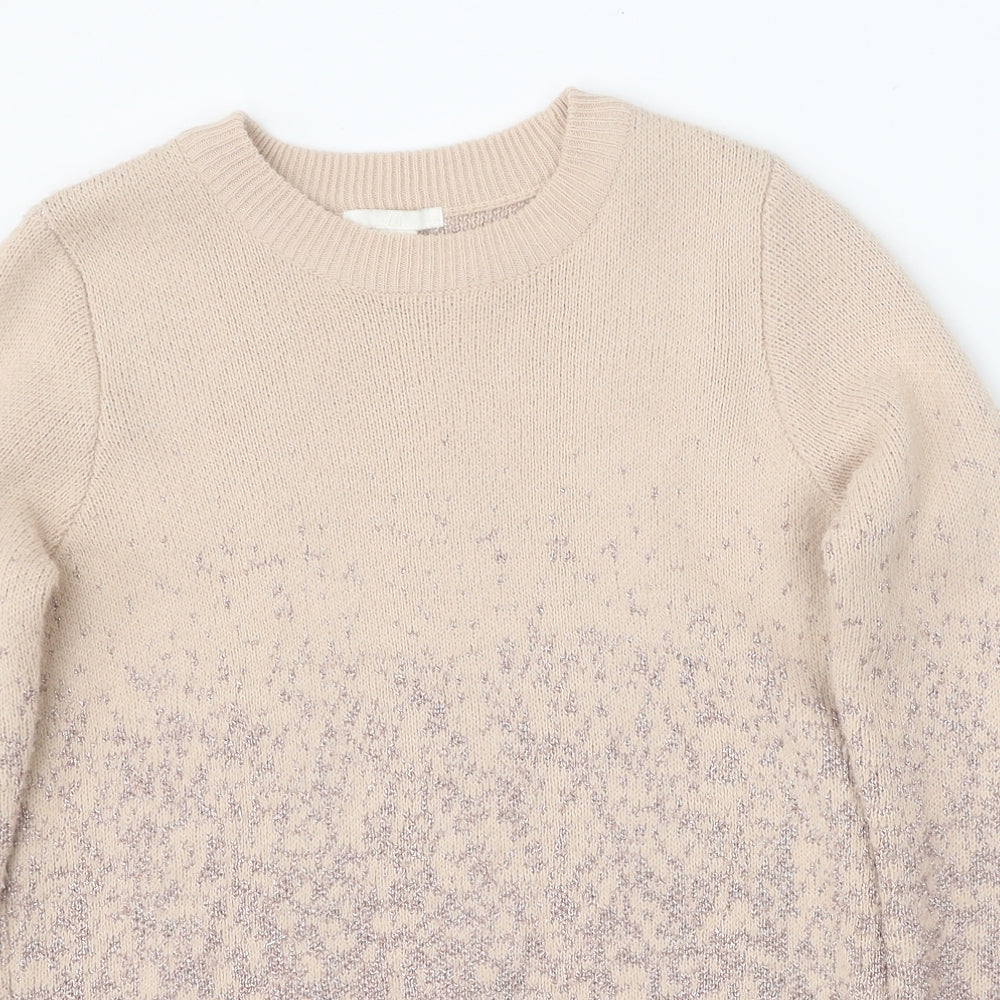 H&M Womens Beige Round Neck Geometric Acrylic Pullover Jumper Size S