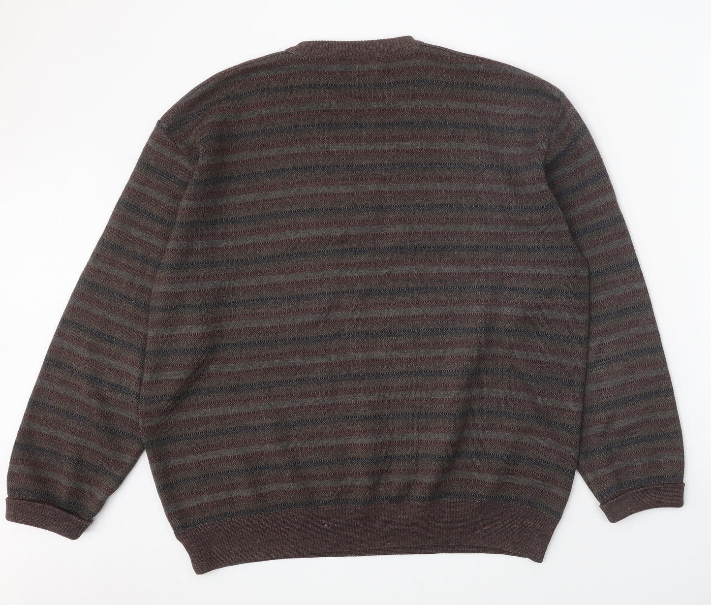 Marks and Spencer Mens Brown Round Neck Striped Acrylic Pullover Jumper Size L