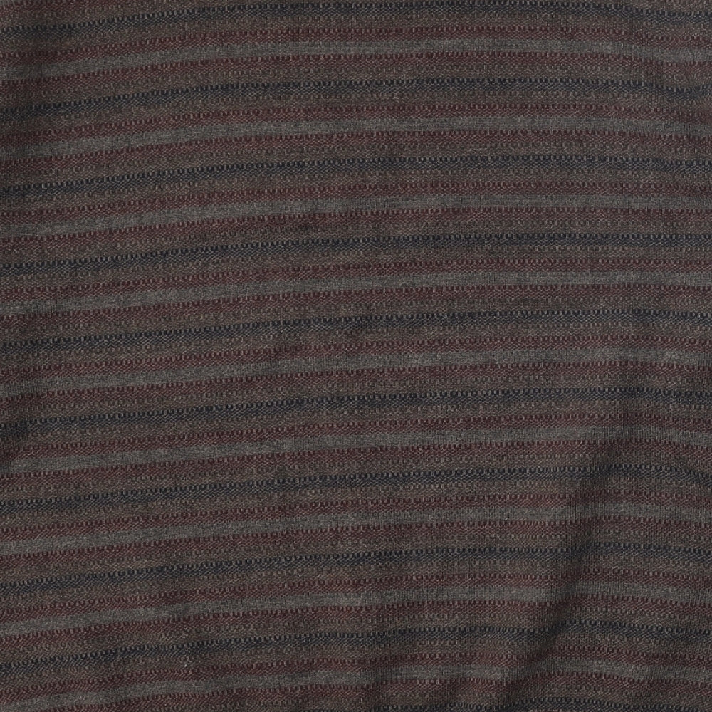 Marks and Spencer Mens Brown Round Neck Striped Acrylic Pullover Jumper Size L