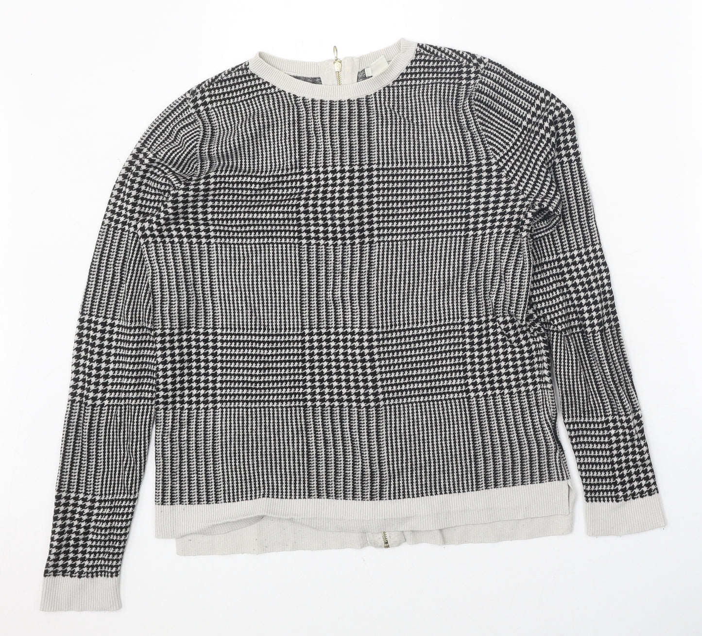 H&M Womens Black Check Viscose Basic T-Shirt Size M Round Neck