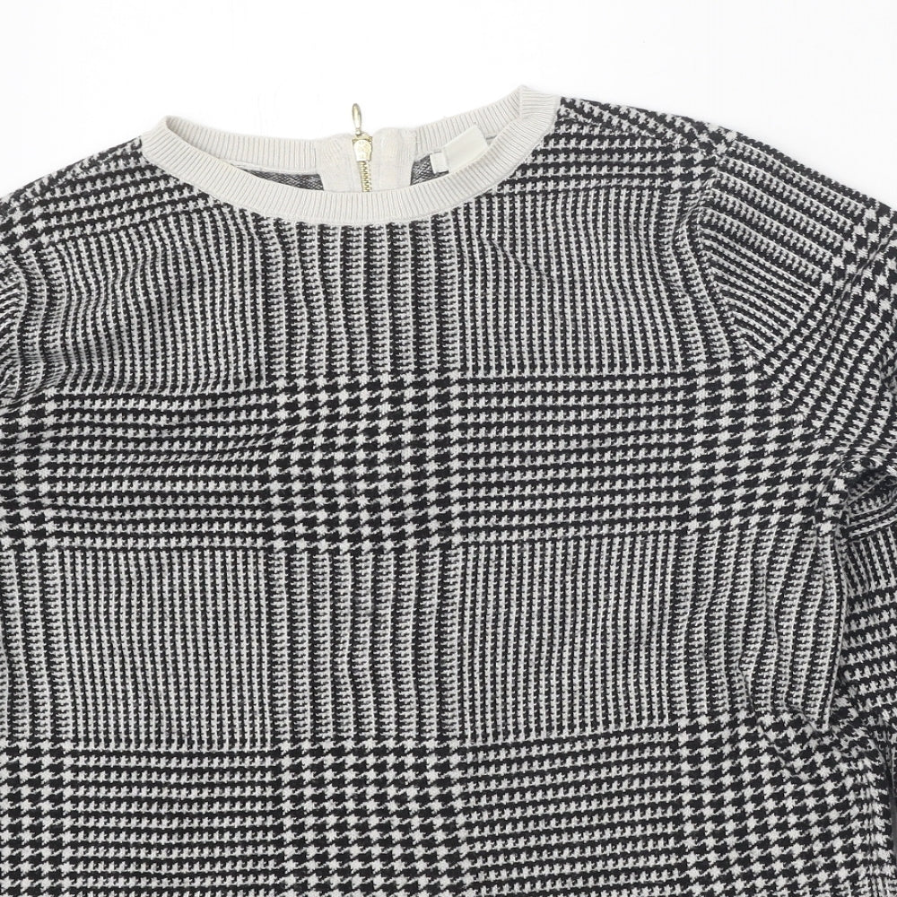 H&M Womens Black Check Viscose Basic T-Shirt Size M Round Neck