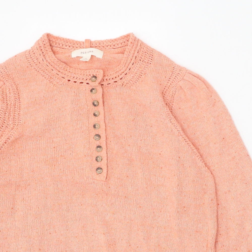 Per Una Womens Pink Round Neck Cotton Pullover Jumper Size 12