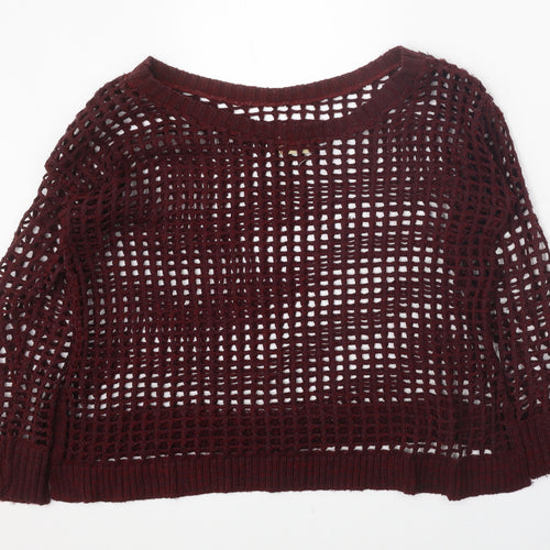 Crafted Womens Red Round Neck Acrylic Pullover Jumper Size 8