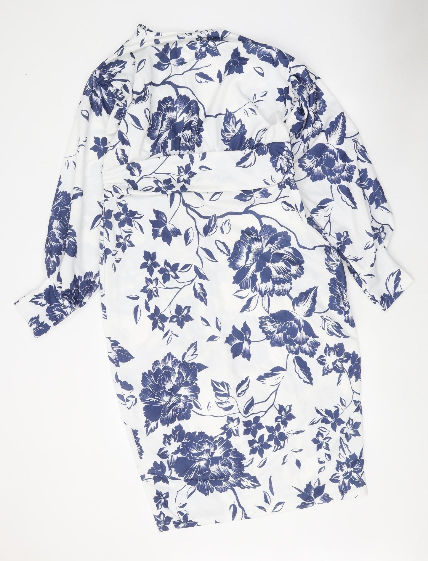 Boohoo Womens White Floral Polyester Sheath Size 18 V-Neck Tie