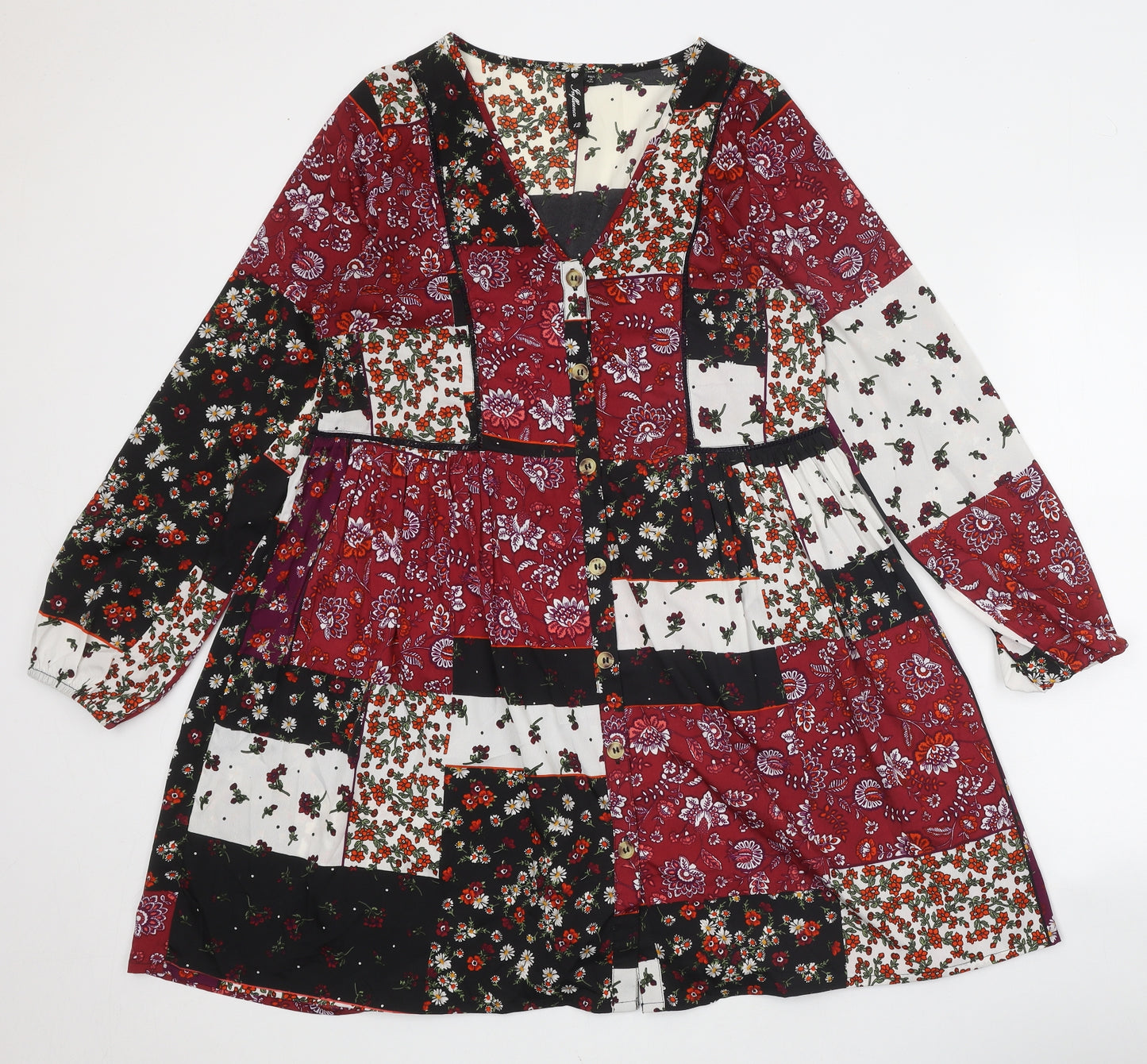 Influence Womens Multicoloured Floral Polyester A-Line Size 12 V-Neck Button