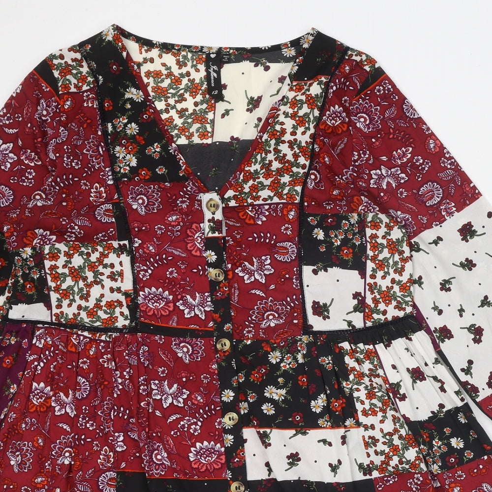 Influence Womens Multicoloured Floral Polyester A-Line Size 12 V-Neck Button