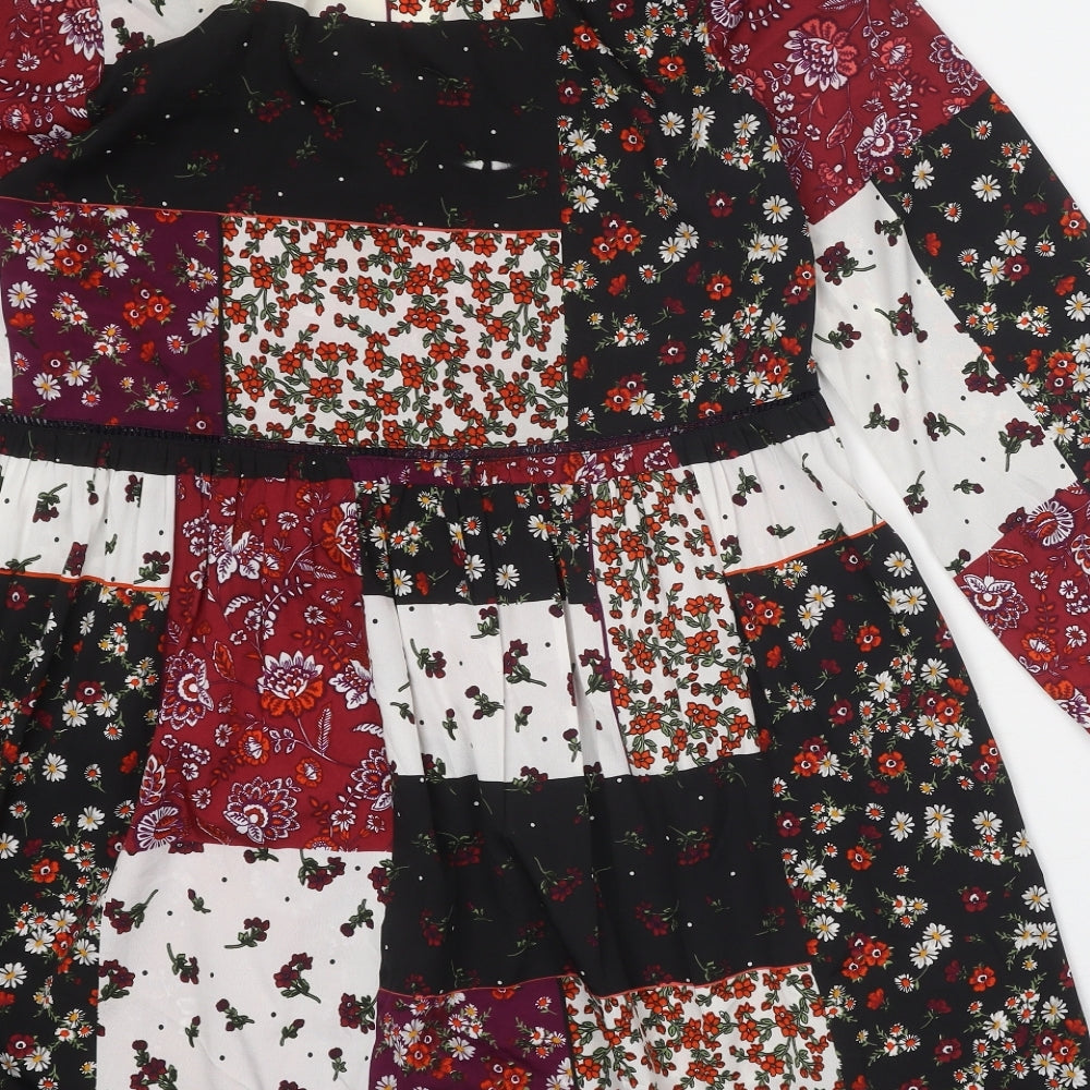 Influence Womens Multicoloured Floral Polyester A-Line Size 12 V-Neck Button