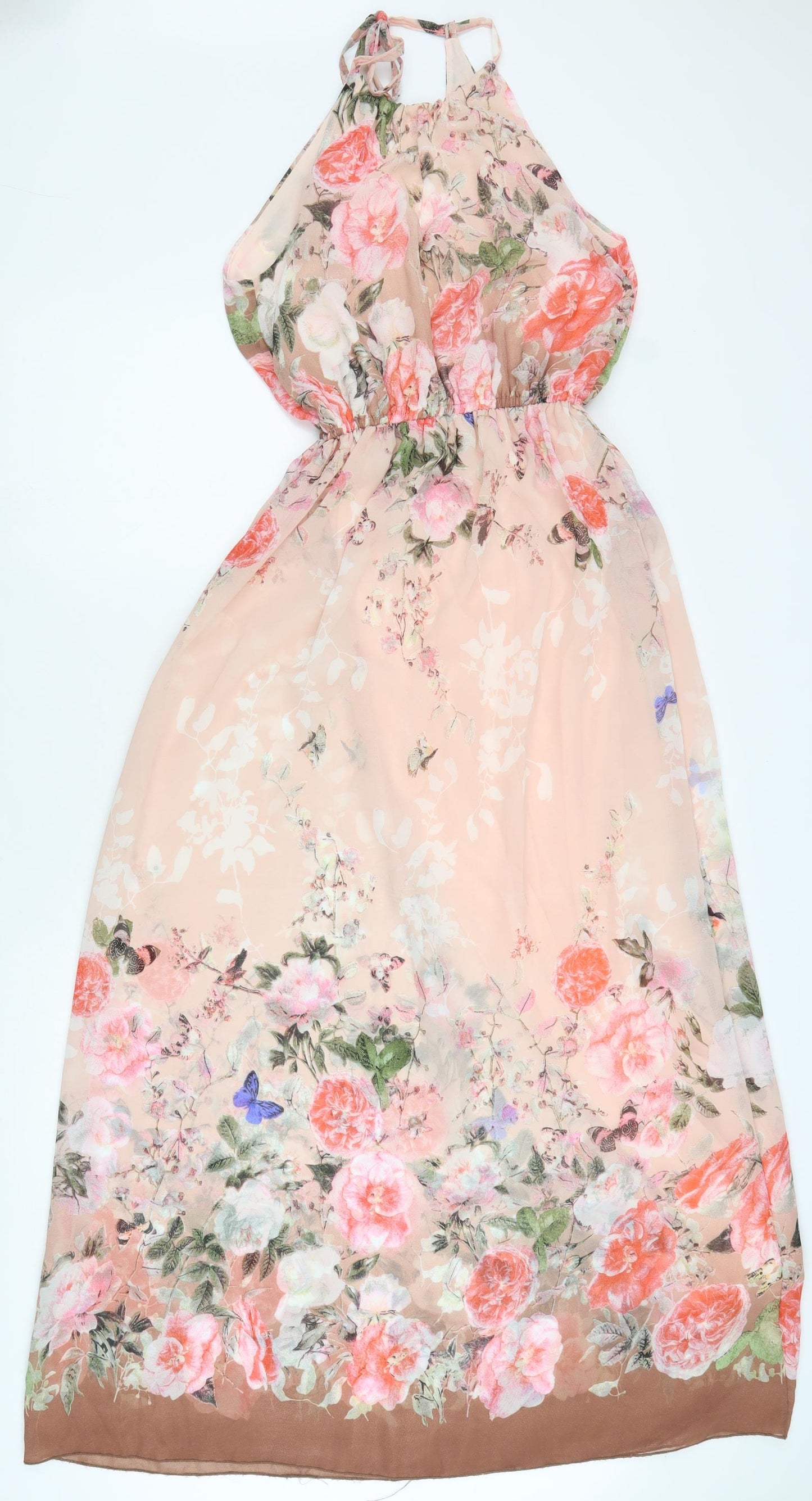 Boohoo Womens Multicoloured Floral Polyester Maxi Size M Halter Pullover