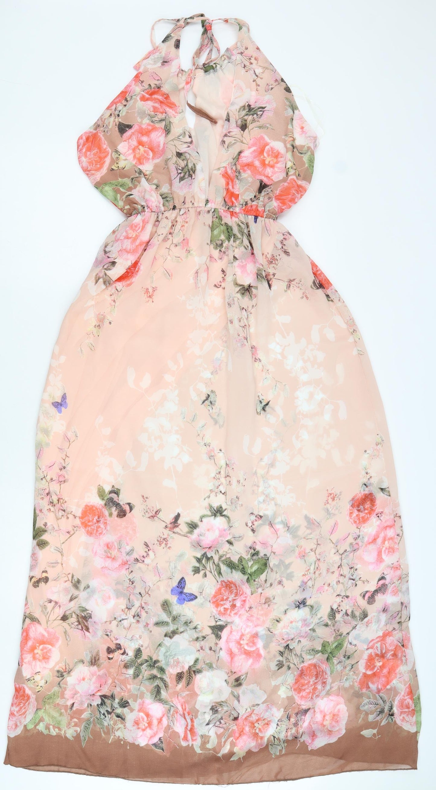 Boohoo Womens Multicoloured Floral Polyester Maxi Size M Halter Pullover