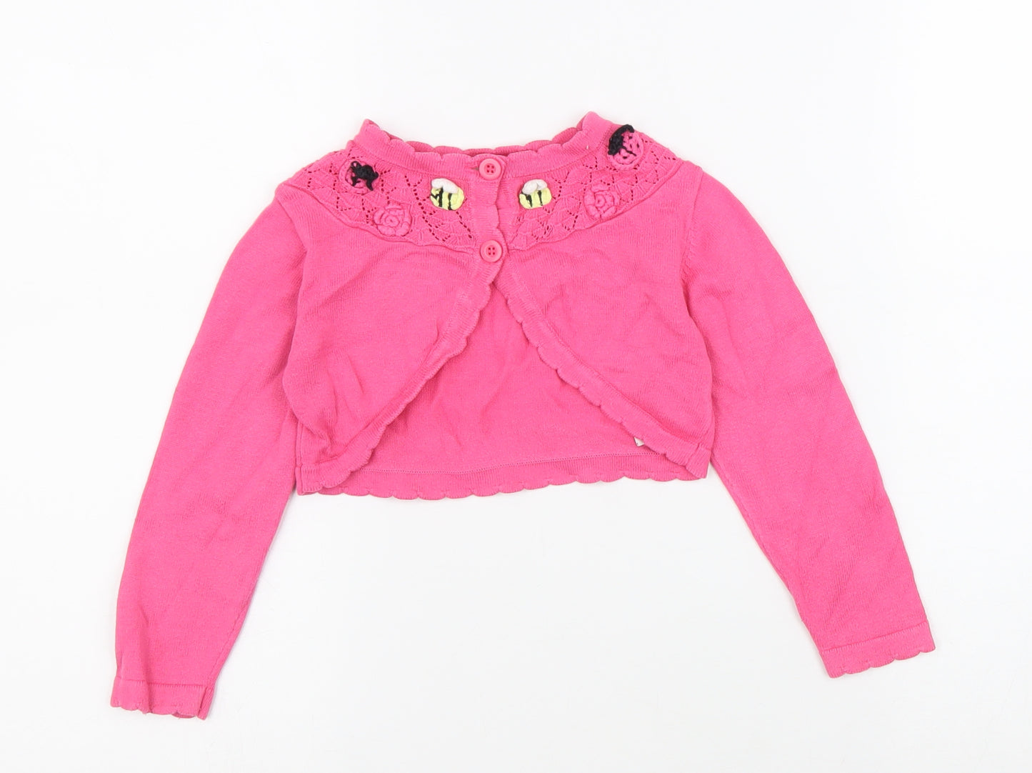 TU Girls Pink 100% Cotton Cardigan Jumper Size 18-24 Months Button - Cropped
