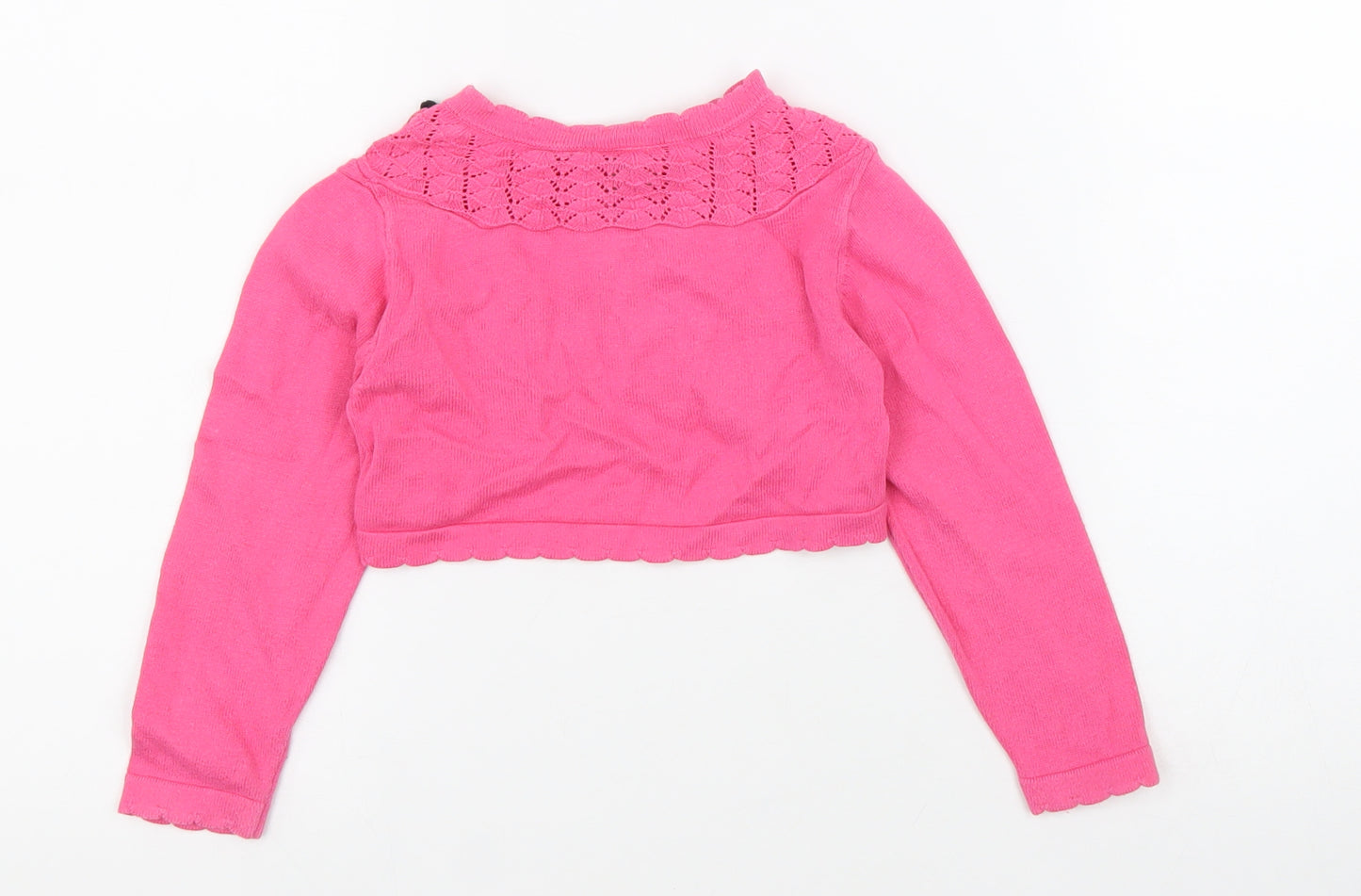 TU Girls Pink 100% Cotton Cardigan Jumper Size 18-24 Months Button - Cropped
