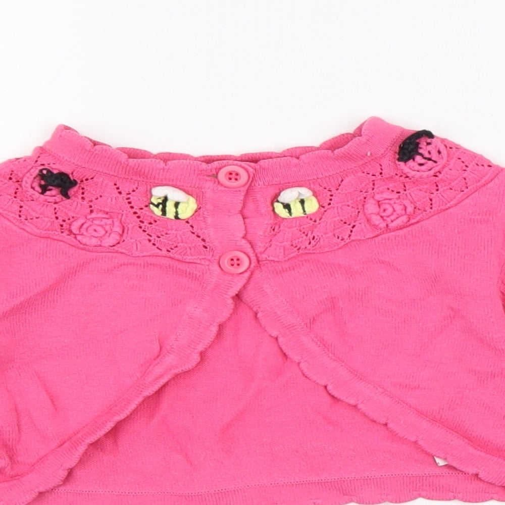 TU Girls Pink 100% Cotton Cardigan Jumper Size 18-24 Months Button - Cropped