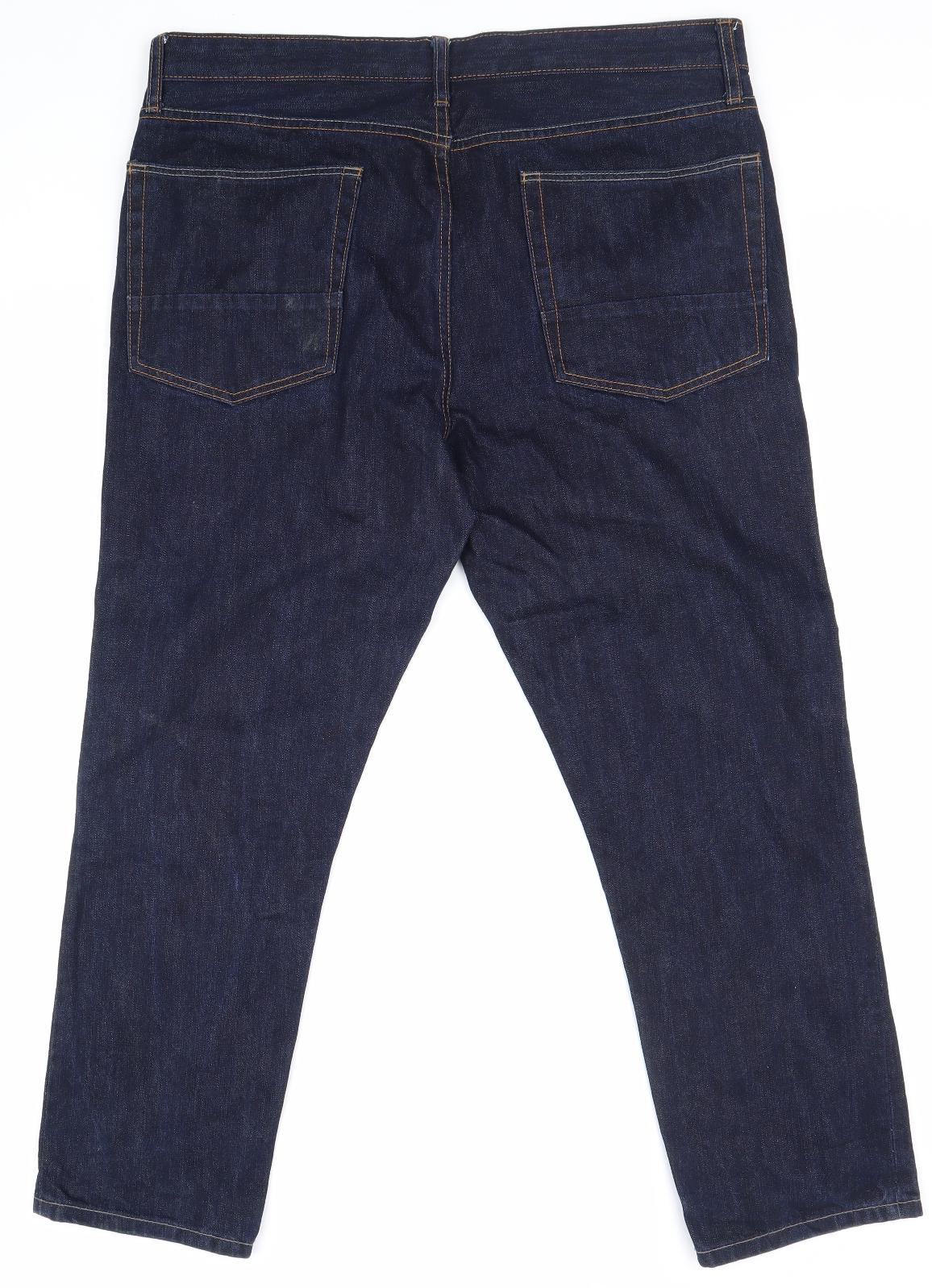 Preworn Mens Blue Cotton Straight Jeans Size 38 in Slim Zip