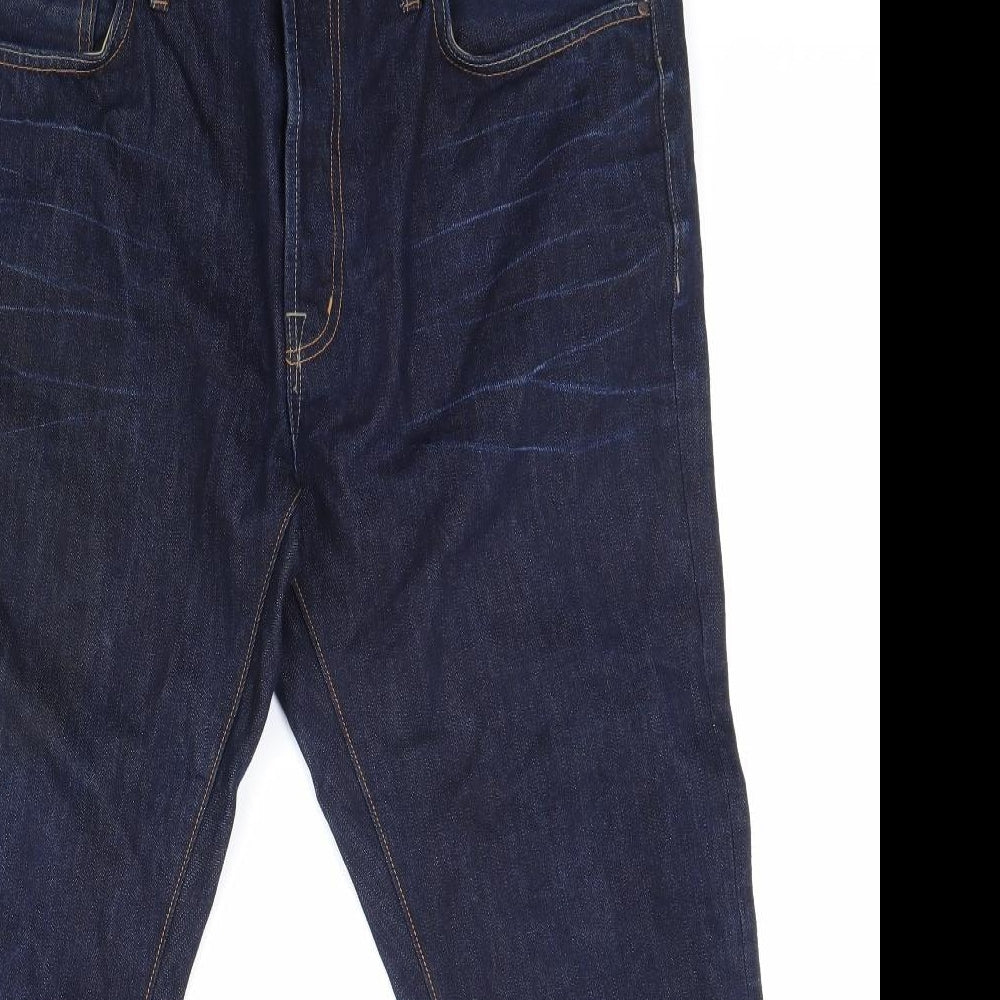 Preworn Mens Blue Cotton Straight Jeans Size 38 in Slim Zip