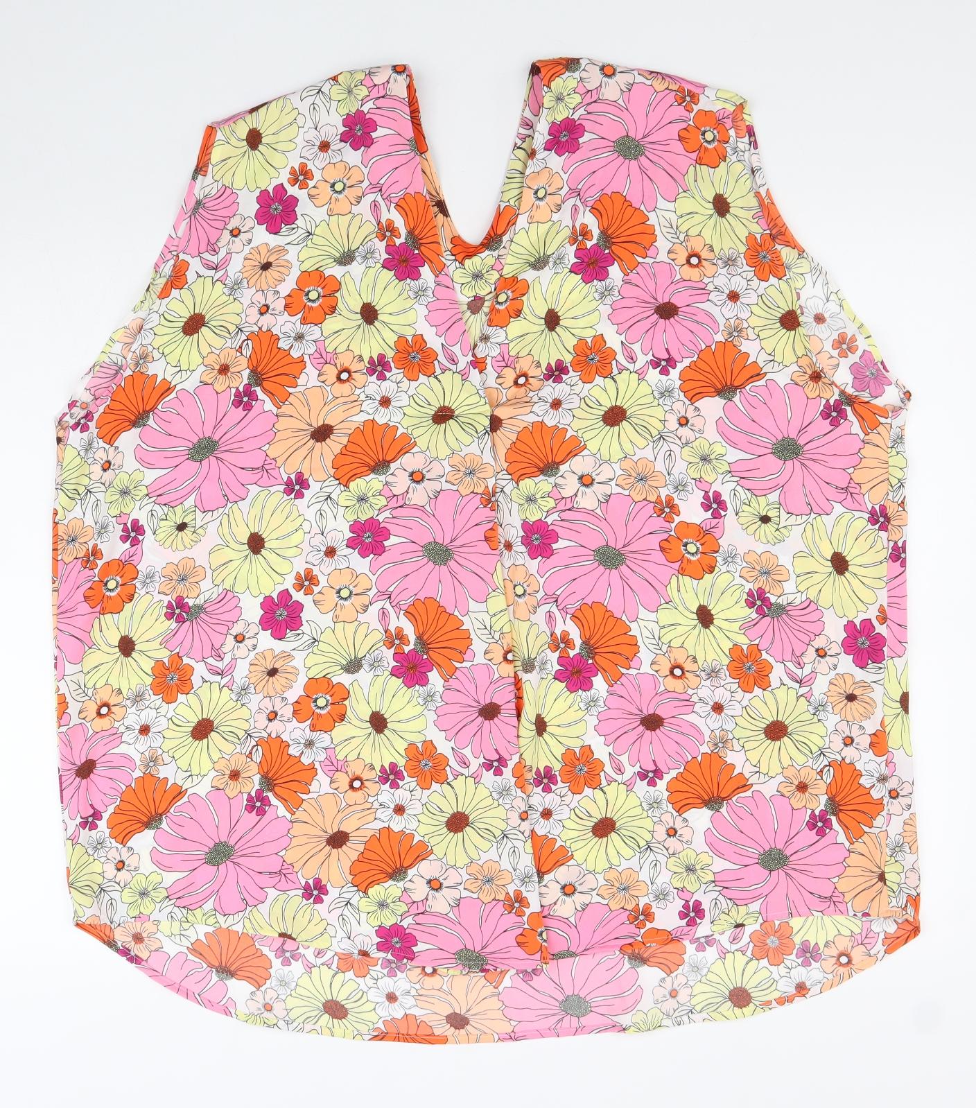 Marks and Spencer Womens Multicoloured Floral Polyester Basic Tank Size 22 V-Neck - Flower print