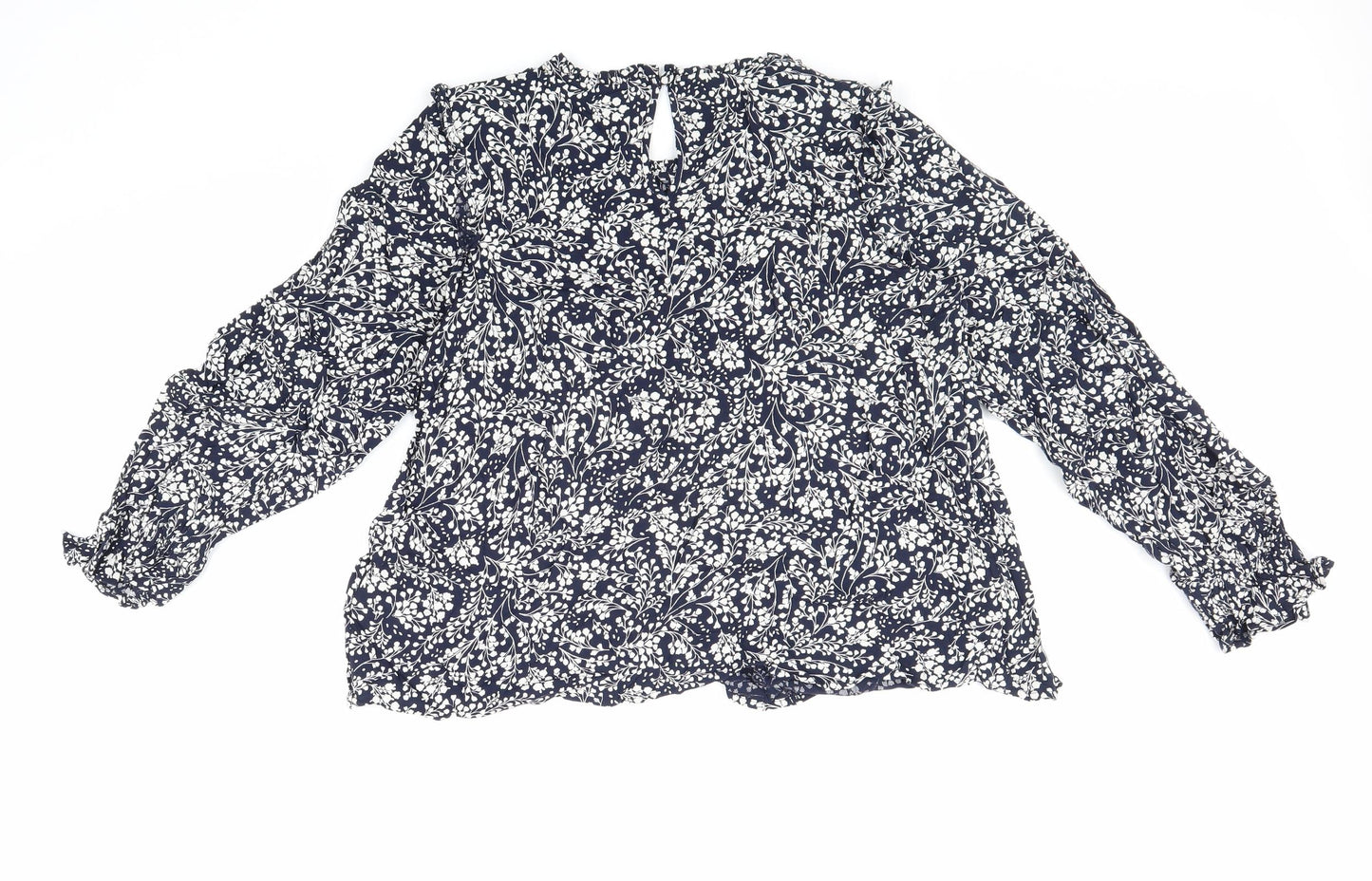 Marks and Spencer Womens Blue Geometric Viscose Basic Blouse Size 16 Round Neck - Lace detail