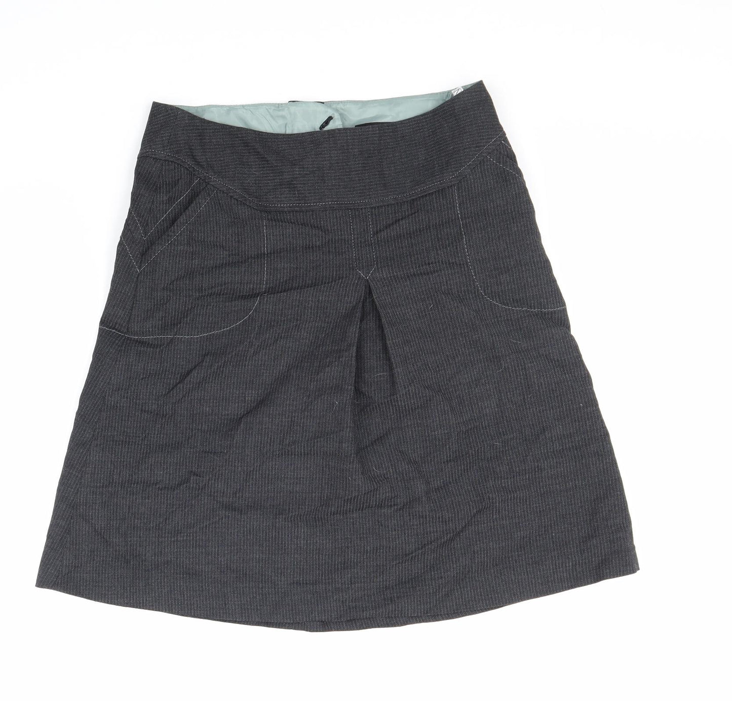 NEXT Womens Grey Cotton A-Line Skirt Size 8 Zip