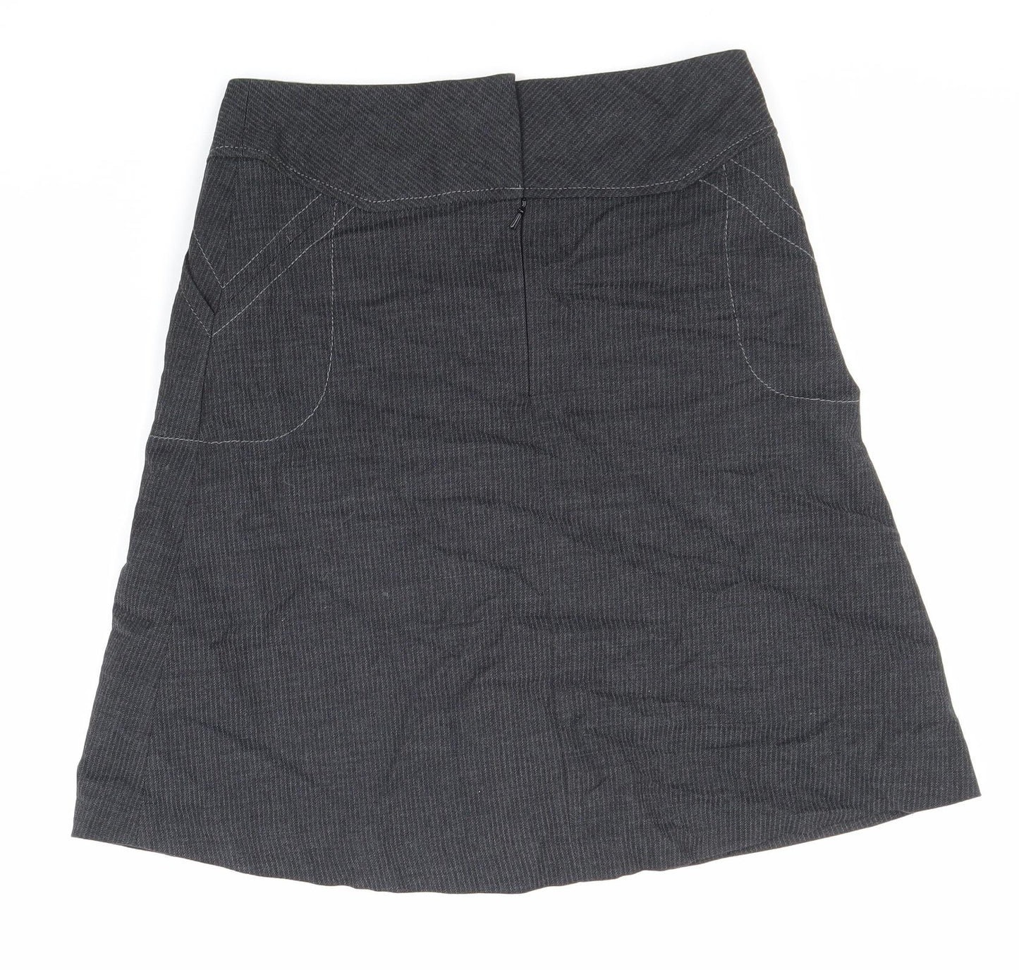 NEXT Womens Grey Cotton A-Line Skirt Size 8 Zip