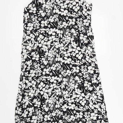 Primark Womens Black Floral Viscose A-Line Size 10 Scoop Neck Pullover