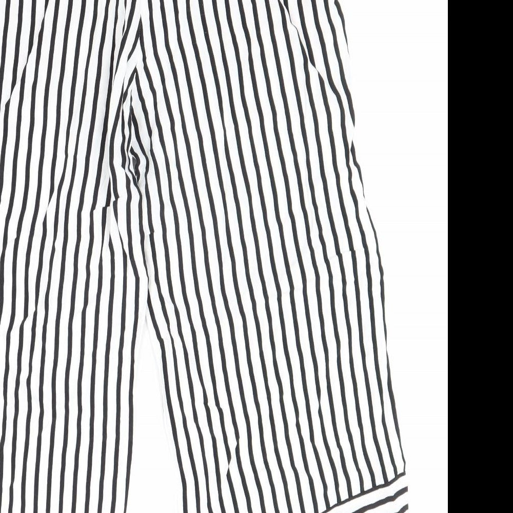 Zara Womens White Striped Viscose Trousers Size S Regular - Flower Detail