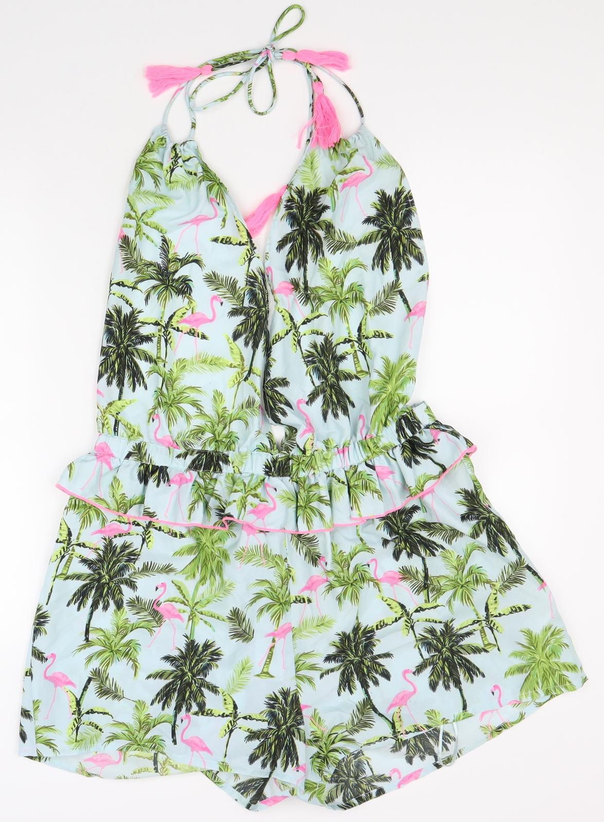 Primark Womens Multicoloured Geometric 100% Polyester Playsuit One-Piece Size L Lace Up