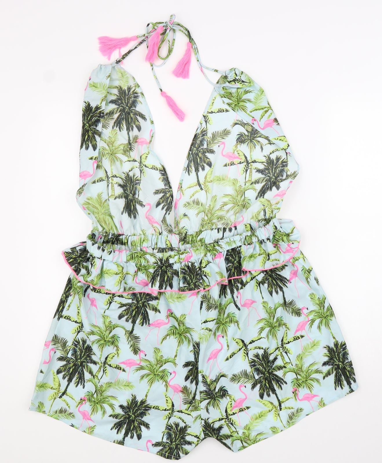 Primark Womens Multicoloured Geometric 100% Polyester Playsuit One-Piece Size L Lace Up
