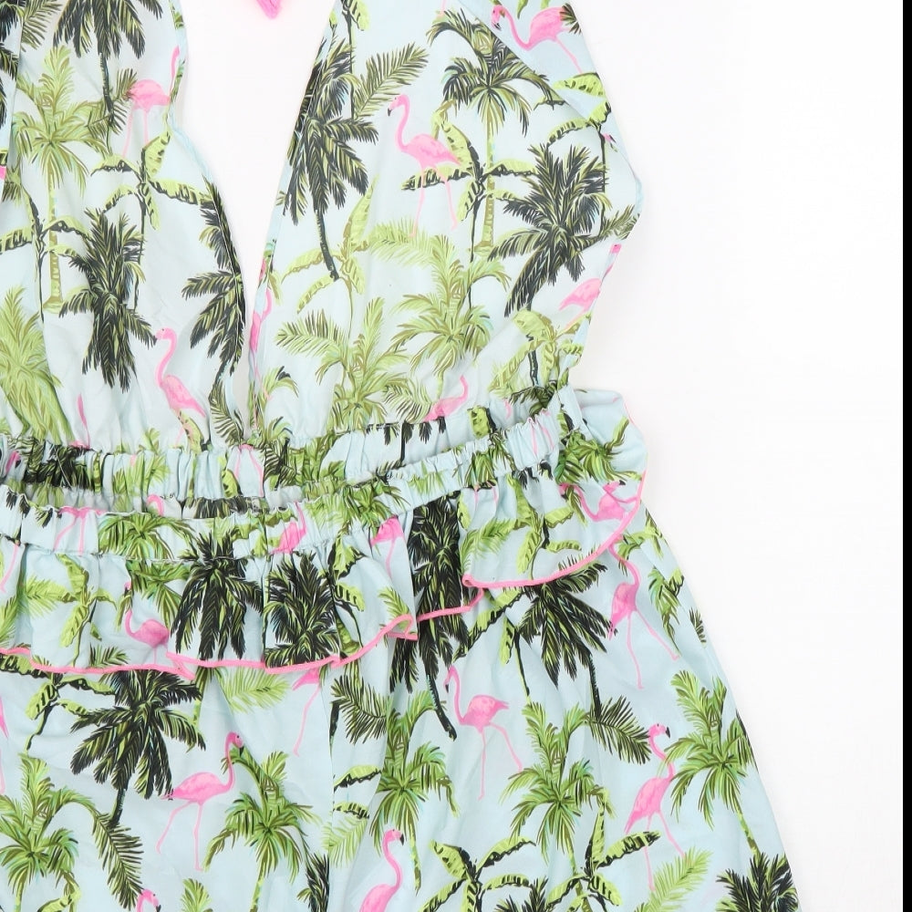 Primark Womens Multicoloured Geometric 100% Polyester Playsuit One-Piece Size L Lace Up