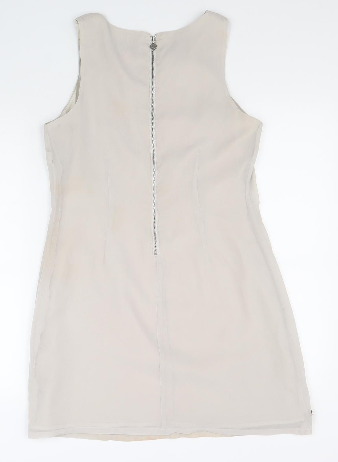 Lipsy Womens Beige Polyester Shift Size 12 Boat Neck Zip