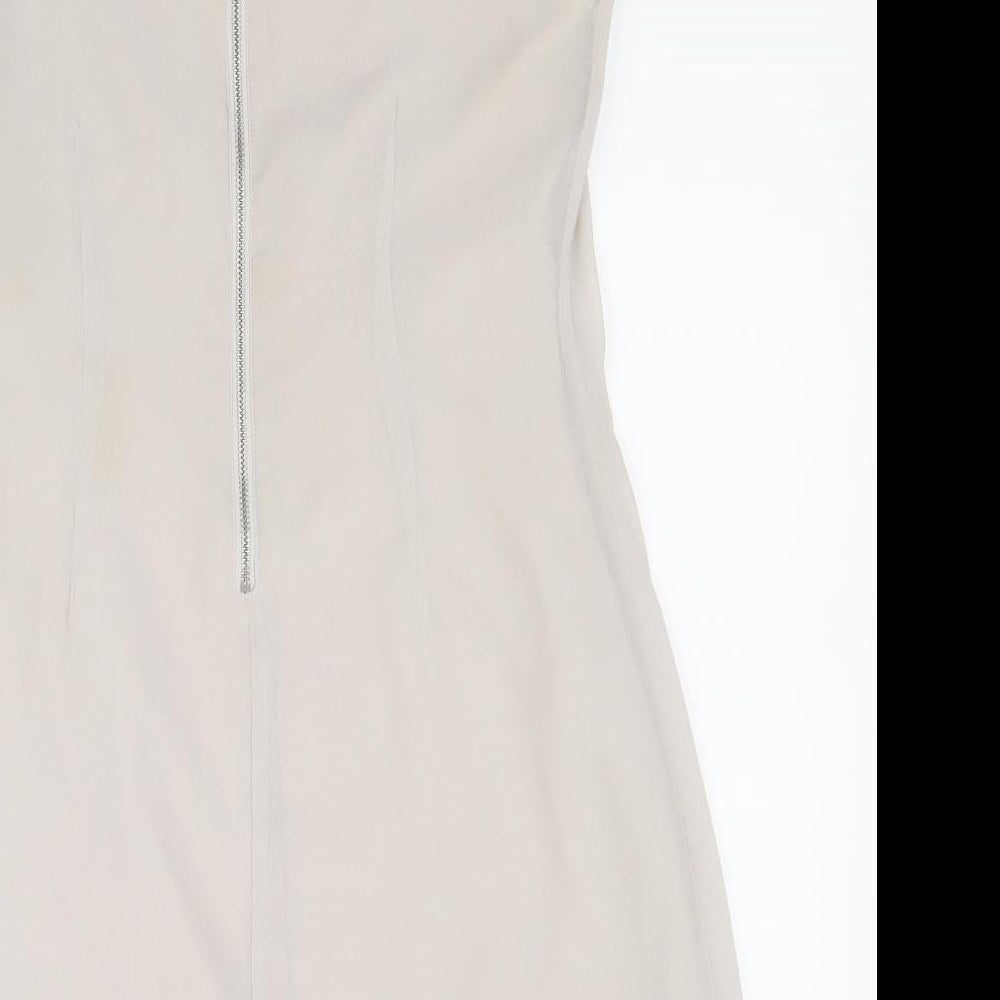 Lipsy Womens Beige Polyester Shift Size 12 Boat Neck Zip