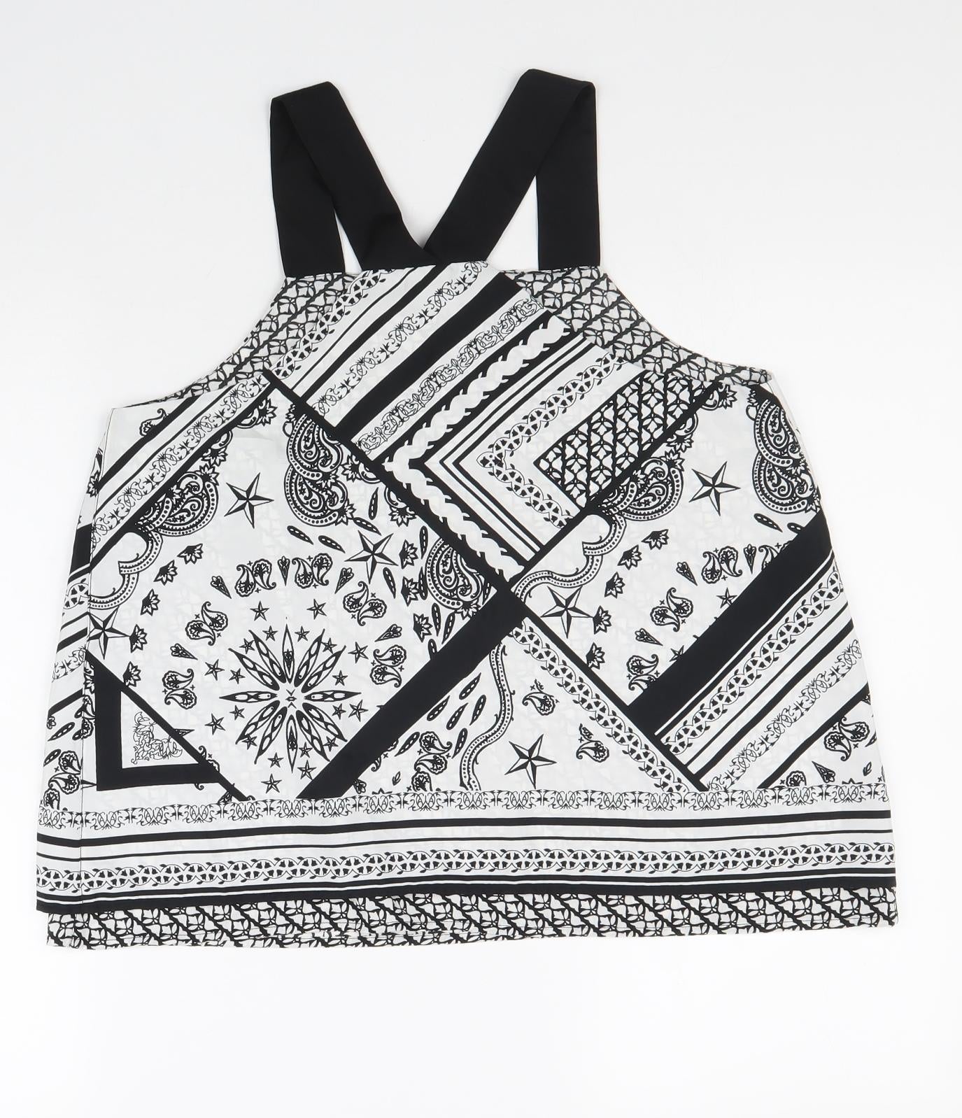River Island Womens Black Geometric Polyester Basic Tank Size 10 Square Neck