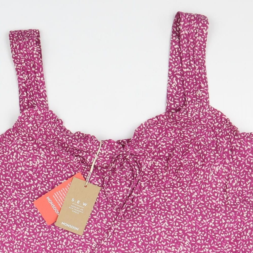 Monsoon Womens Purple Geometric 100% Cotton Basic Blouse Size L Round Neck