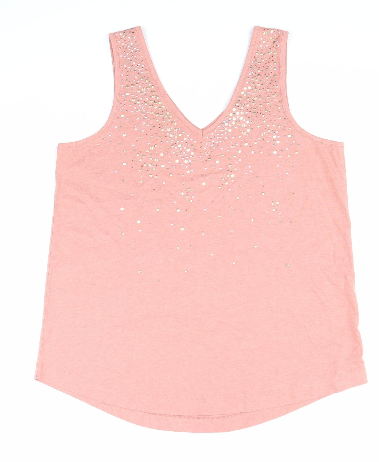 NEXT Womens Pink Cotton Basic Tank Size 16 V-Neck