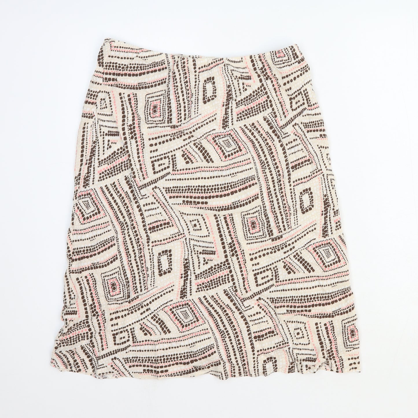 BHS Womens Ivory Geometric Viscose A-Line Skirt Size 14