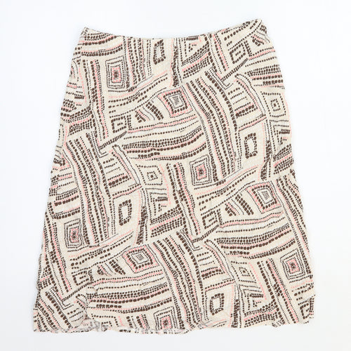 BHS Womens Ivory Geometric Viscose A-Line Skirt Size 14